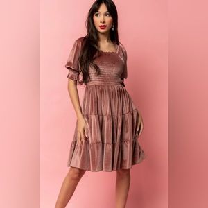 Baltic Born Velvet Short Dress Vintage Rose